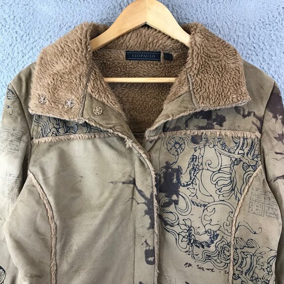 Sao Paulo Womens Faux Suede Shearling Lined Mid-Length Coat 10 - Picture 3 of 14